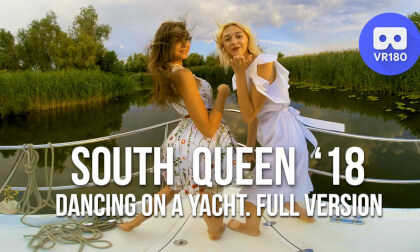 Girls from a beauty pageant South Queen are sailing on a yacht on the Dnipro River VR Video Girls from a beauty pageant South Queen are sailing on a yacht on the Dnipro River VR