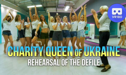 Rehearsal of the defile by the Charity Queen of Ukraine beauty contest participants. 8K VR Video Rehearsal of the defile by the Charity Queen of Ukraine beauty contest participants. 8K VR