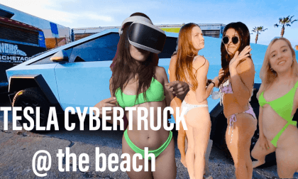 FIRST TESLA CYBERTRUCK IN VR UP CLOSE AND IN COLOR BABY BLUE @ THE BEACH VR Video FIRST TESLA CYBERTRUCK IN VR UP CLOSE AND IN COLOR BABY BLUE @ THE BEACH VR