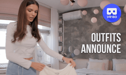 Stunningly beautiful girl shows off her outfits for the next videos VR Video Stunningly beautiful girl shows off her outfits for the next videos VR