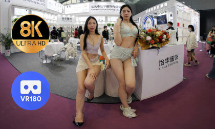 Two models at the Huayi booth VR Video Two models at the Huayi booth VR