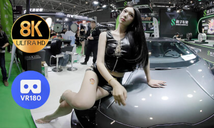 A girl with long legs at the booth of Shoes Wheels VR Video A girl with long legs at the booth of Shoes Wheels VR