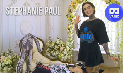A tattooed girl shows off her clothes for the next video series VR Video A tattooed girl shows off her clothes for the next video series VR