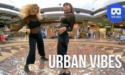 Two girls dancing in a beauty contest. Urban Vibes duet. VR Video Two girls dancing in a beauty contest. Urban Vibes duet. VR