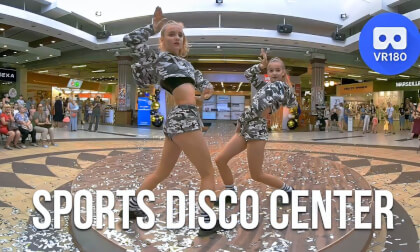 Two teenage girls from SportsDiscoCenter dancing on beauty contest Two teenage girls from SportsDiscoCenter dancing on beauty contest